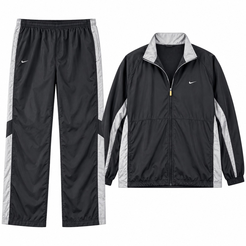 Vintage Nike Tracksuit Set Size XXL Black Grey Athletic Windbreaker Sportswear
